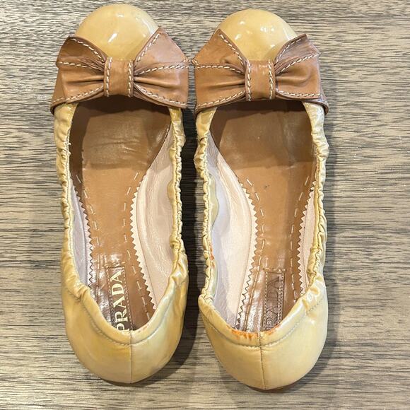 Prada Women's Yellow and Tan Ballet Flats - Picture 1 of 10